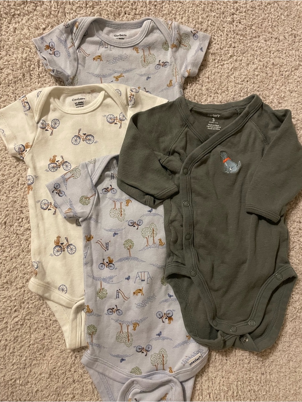2/$10 Dog at the park Bicycle Bodysuit Button up Long short Sleeve Bundle EUC